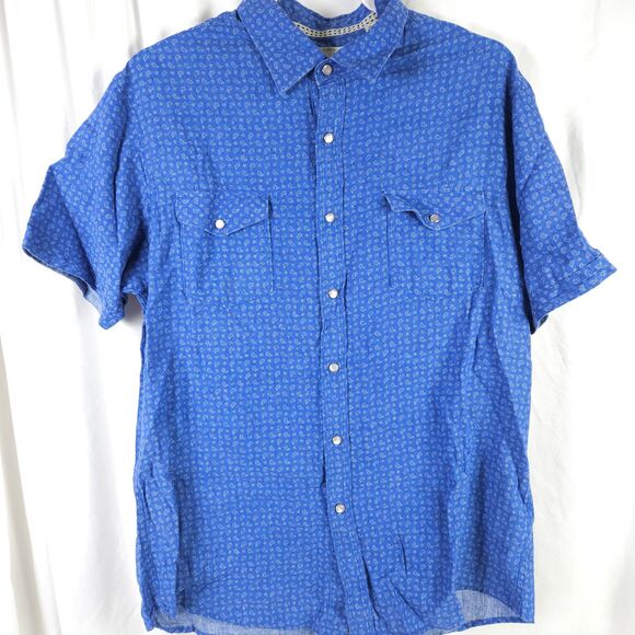 Age Of Wisdom Mens XL Blue Paisley Linen Blend Pearl Snap Button Down Shirt - Picture 1 of 7